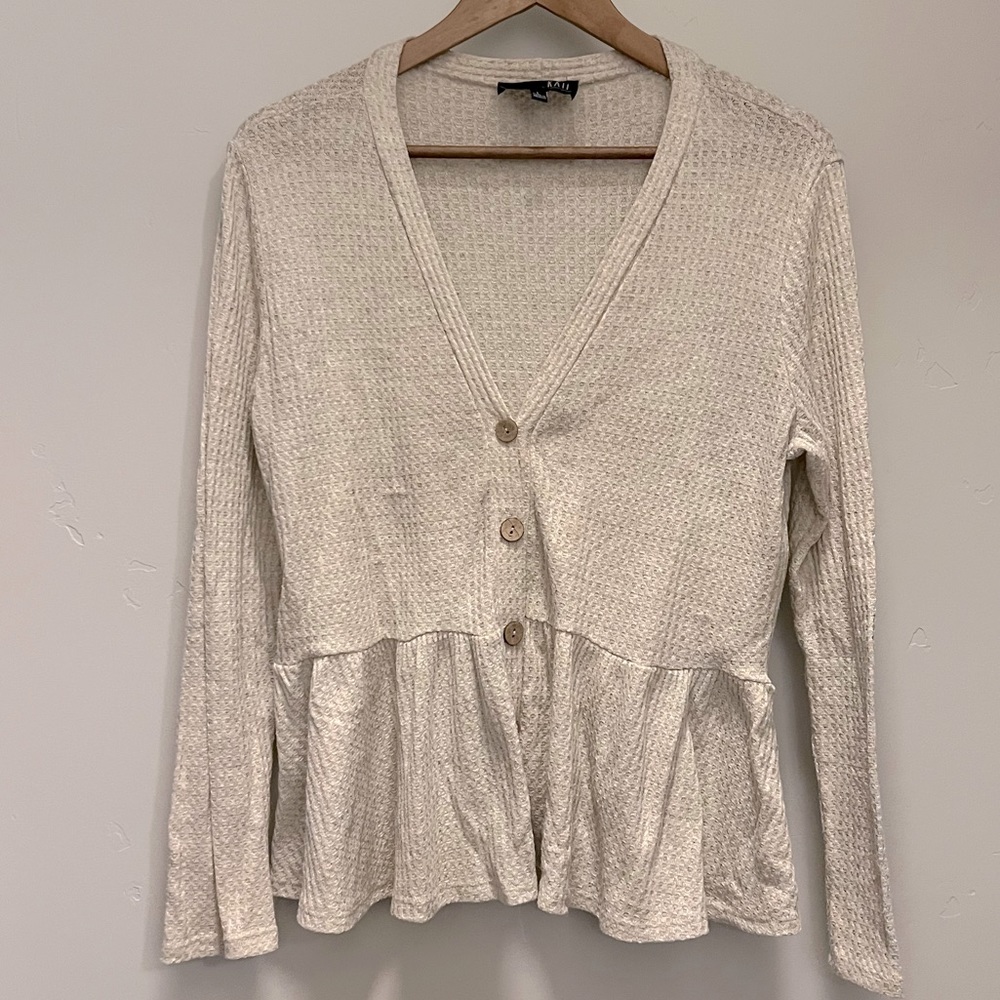V Neck Button Up Ruffle Sweater